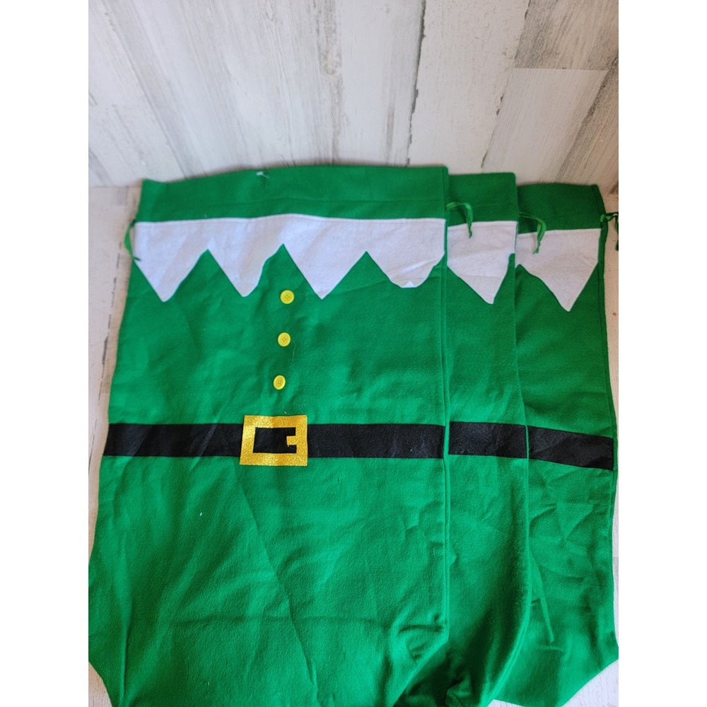 Large felt elf themed gift sack bag set Xmas gifting home decor glitter